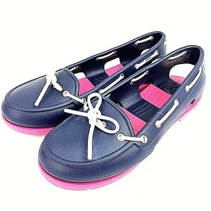 SOLD  Crocs Blue & Pink Slip On Boat Shoes Size 10